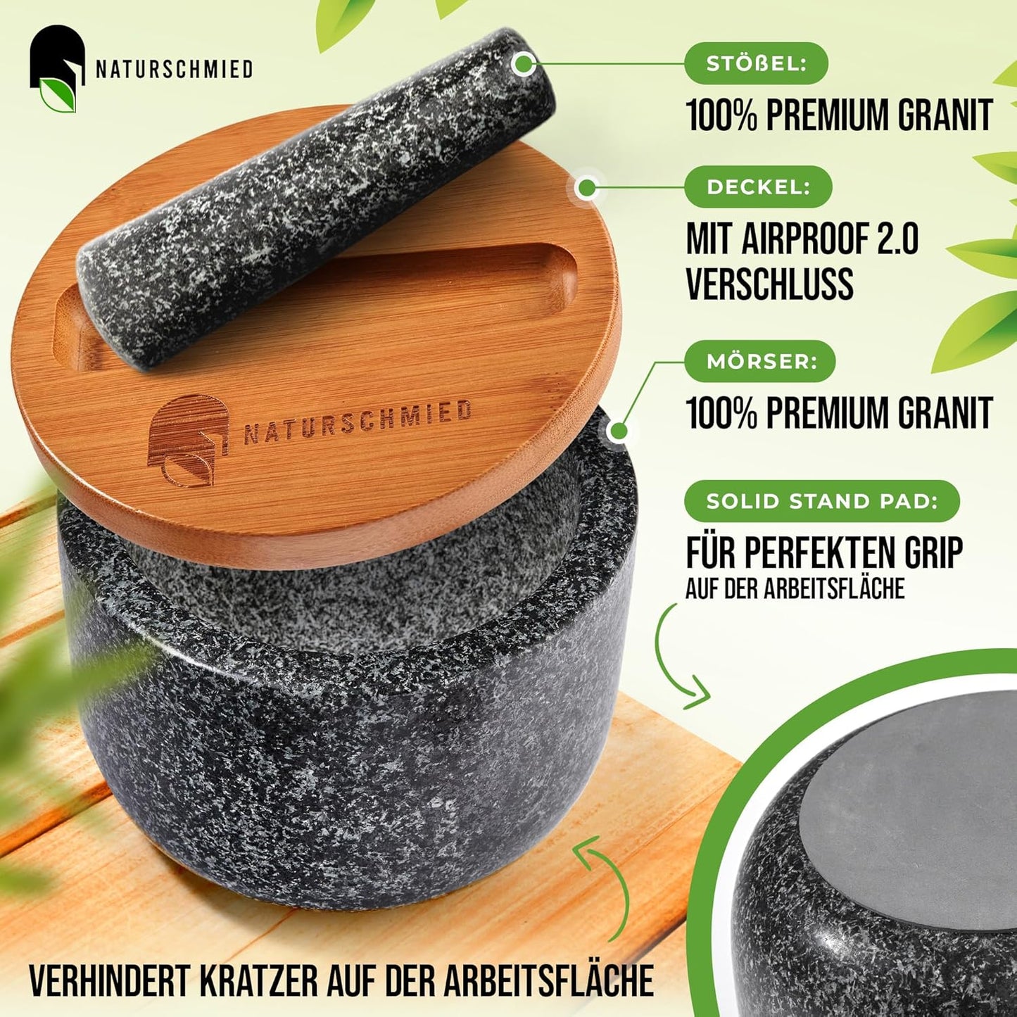 Mörser mit Stössel und Deckel, Anthrazit
