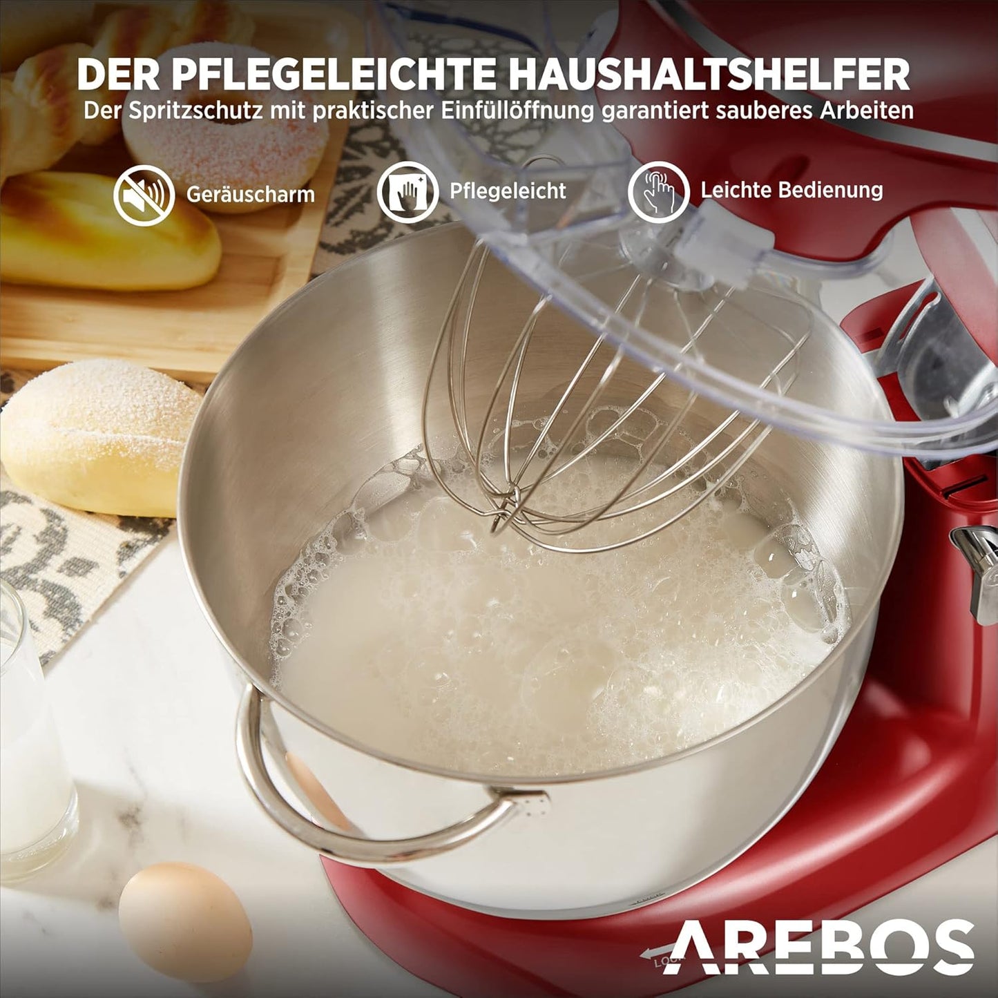 Küchenmaschine mit 6L-Rührschüssel, Rot