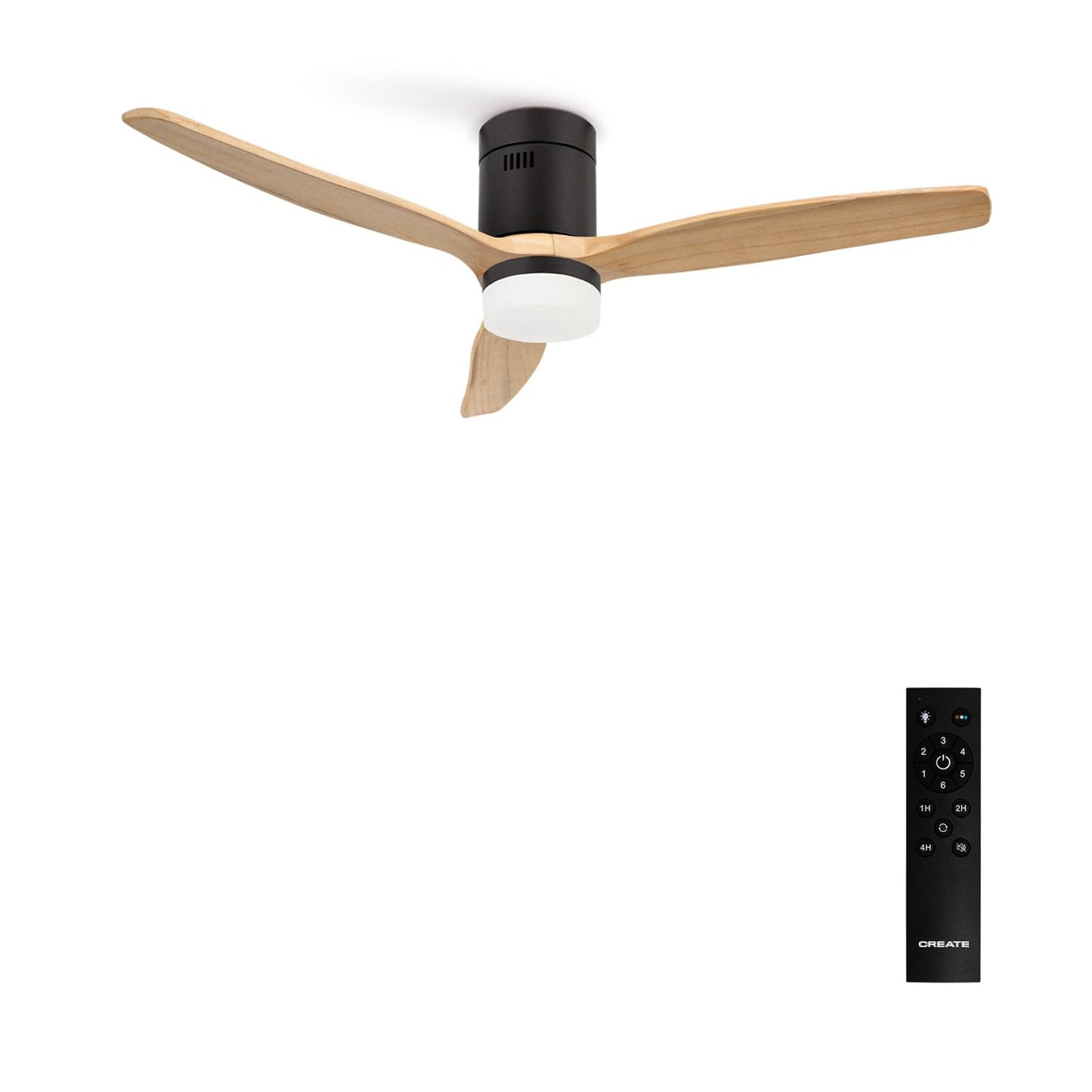 Deckenventilator mit Licht & Fernbedienung 132 cm, Mit Licht Naturfarbenes Holz