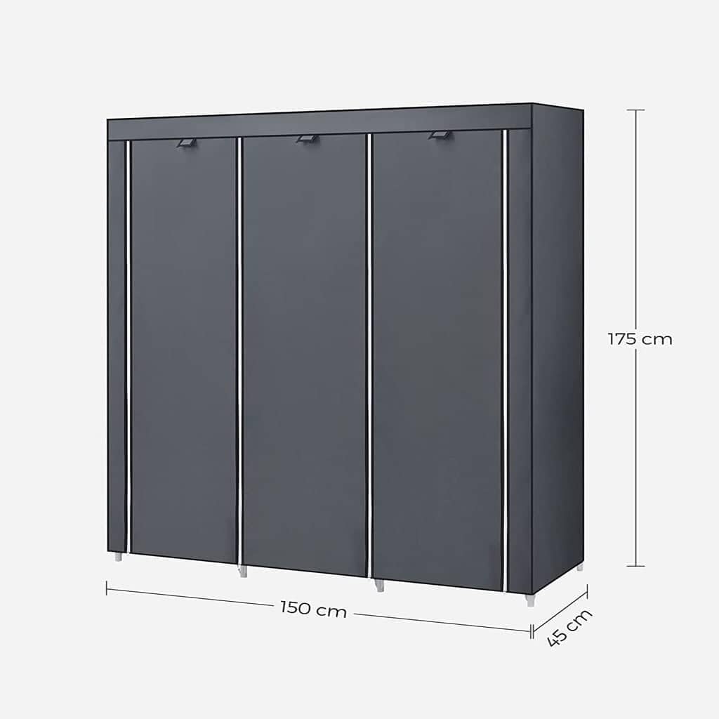 RYG12G Faltschrank mit 2 Kleiderstange, Grau 150x45x175cm