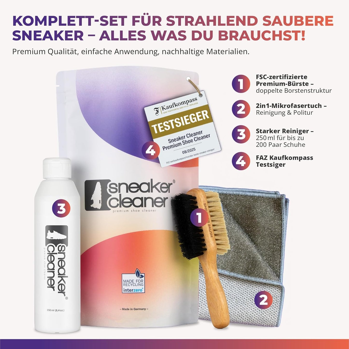 Schuh-Reinigungsset mit Bürste & Tuch, Komplett-Set