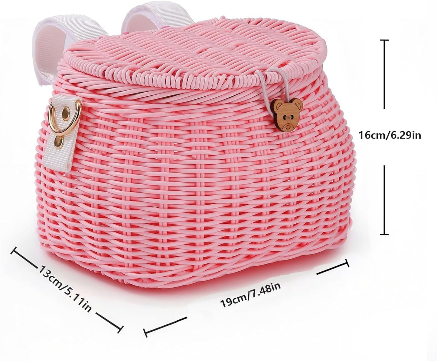 Abnehmbarer Kinderfahrradkorb, Rattan-Design, Rosa