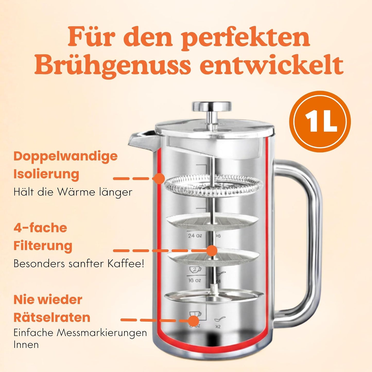 French Press aus Edelstahl