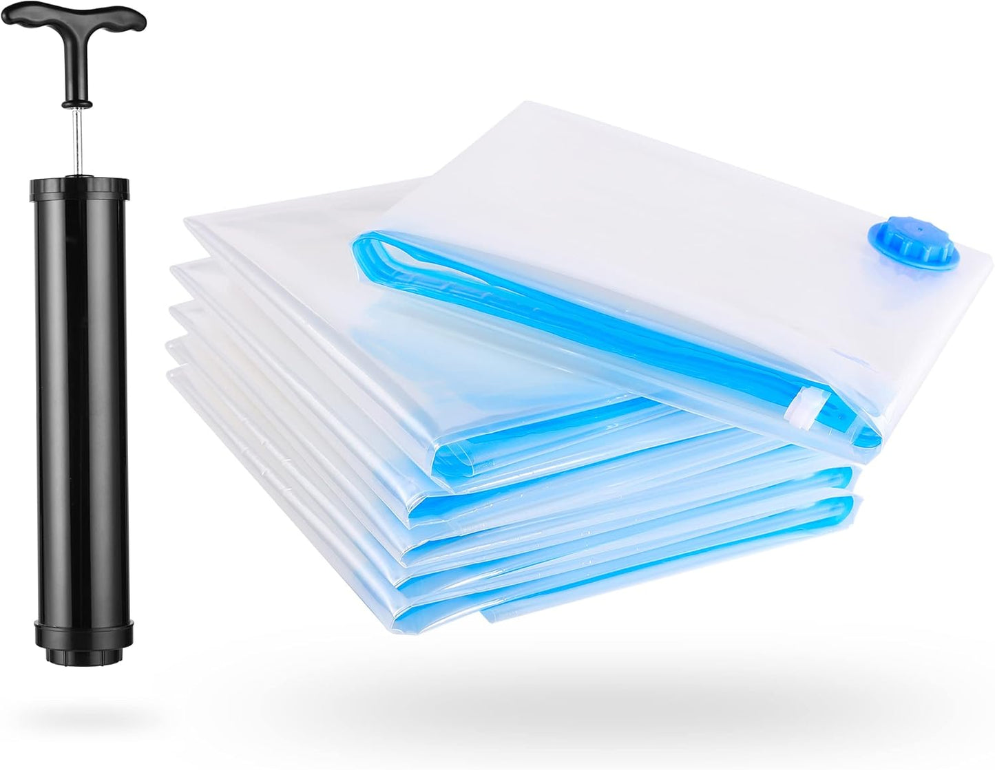6-teiliges Vakuumbeutel-Set, 100x80 cm, für Kleidung mit Etiketten und Handpumpe, 100x80cm - XXL (100µ) mit Pumpe 6