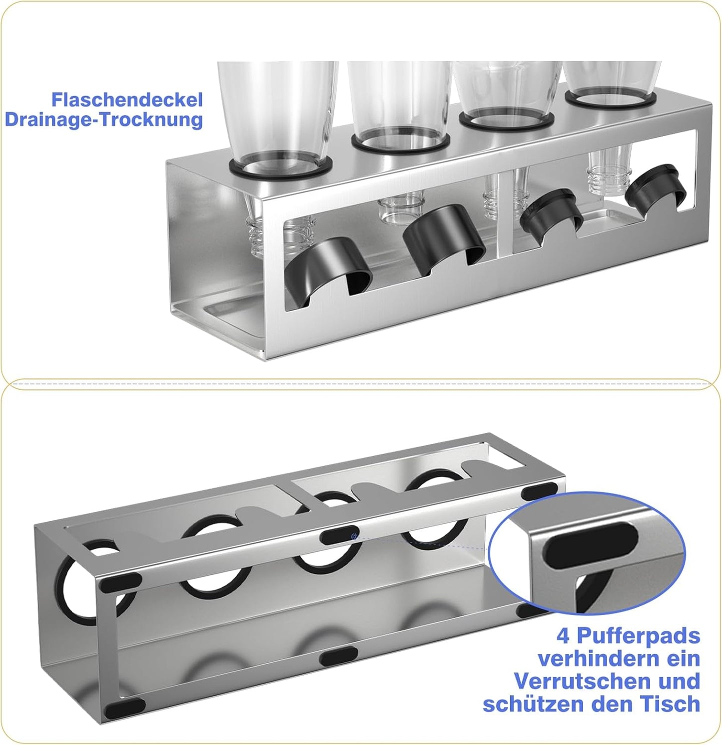 Flaschenhalter Abtropfgestell für SodaStream/Emil Flaschen, Silber 4-Loch