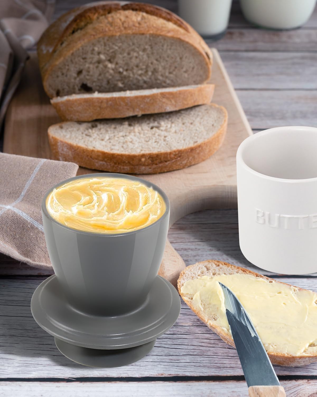 Französische Butterdose mit Deckel, Weiß