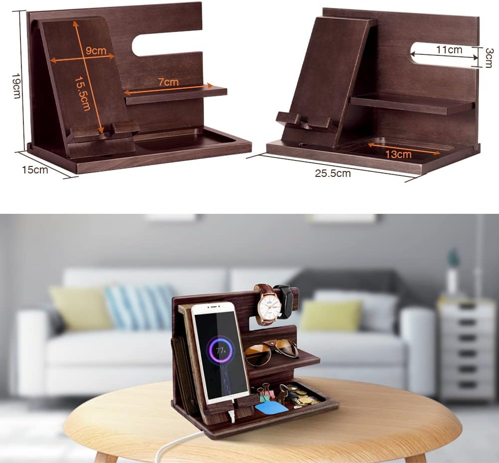 Telefon-Dockingstation & Nachttisch-Organizer aus Holz, Braun