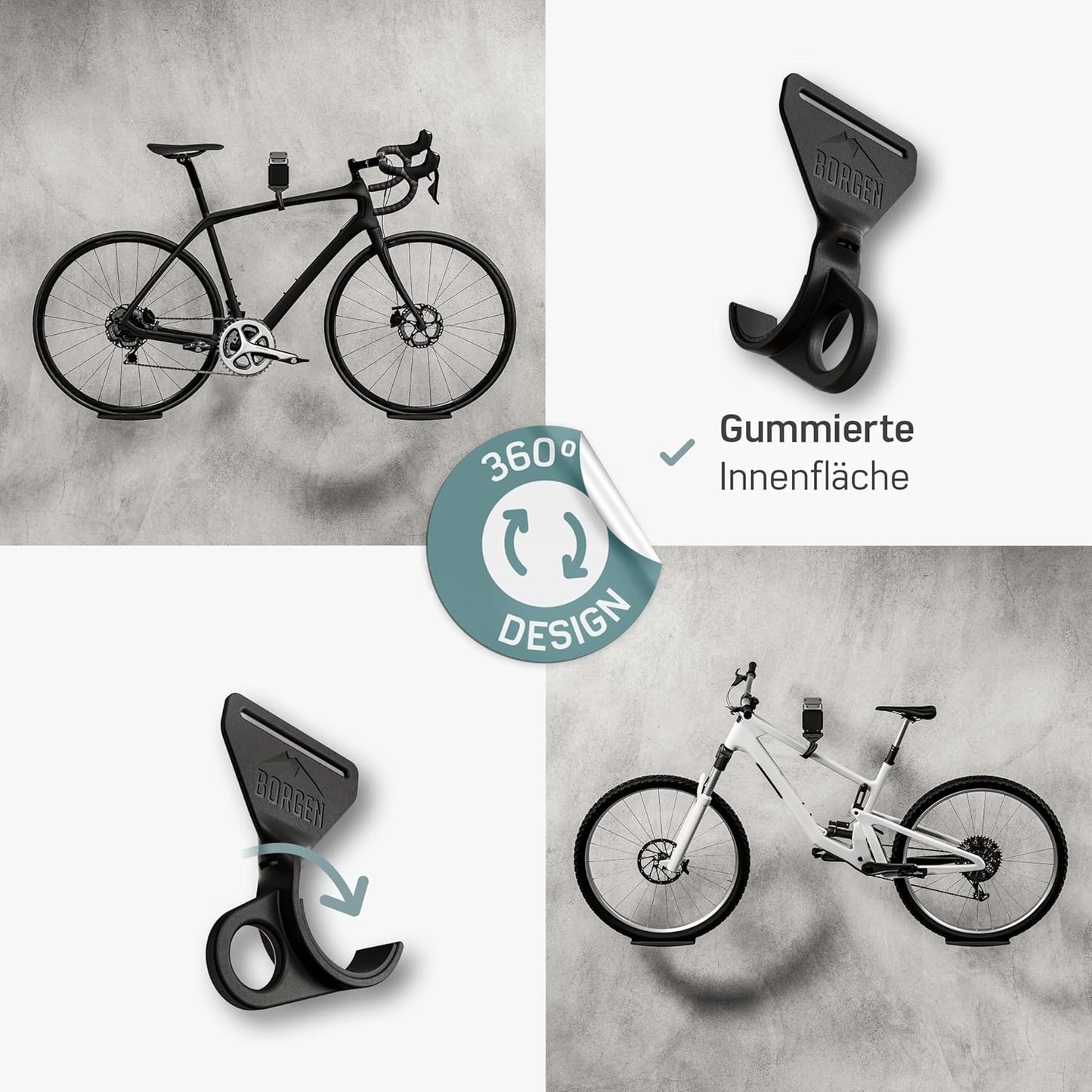 3er-Set Wandhalterung für E-Bike & MTB, 3er Set Schwarz