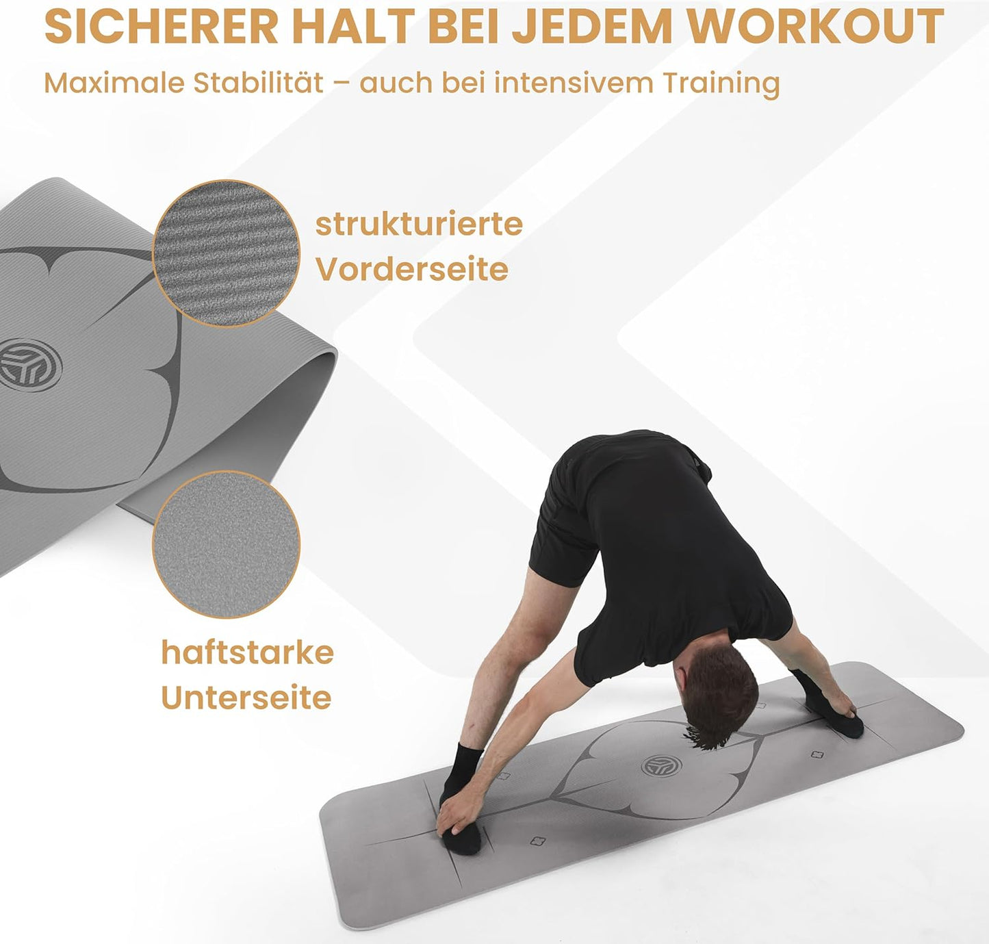 Rutschfeste Yogamatte, Dünn (1,0 cm) Grau