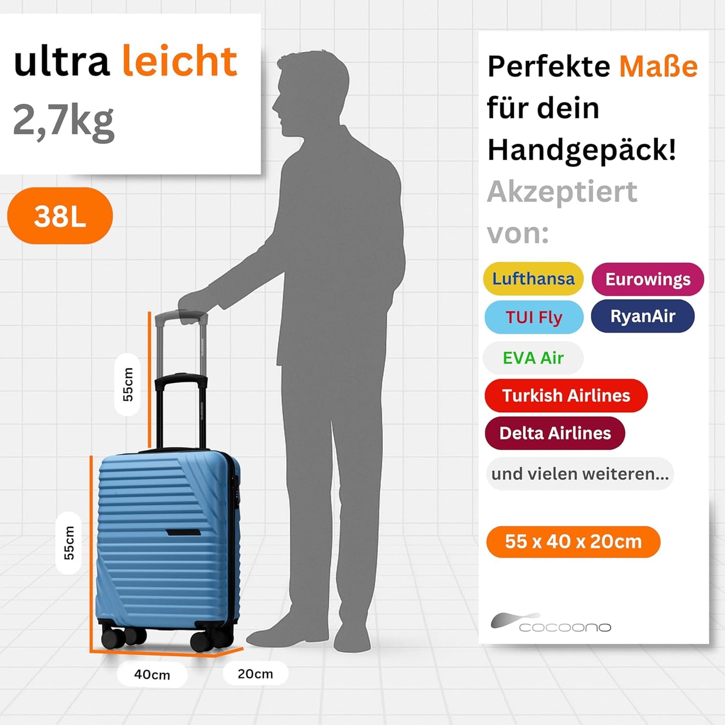 Handgepäckkoffer mit TSA-Schloss, Blau M