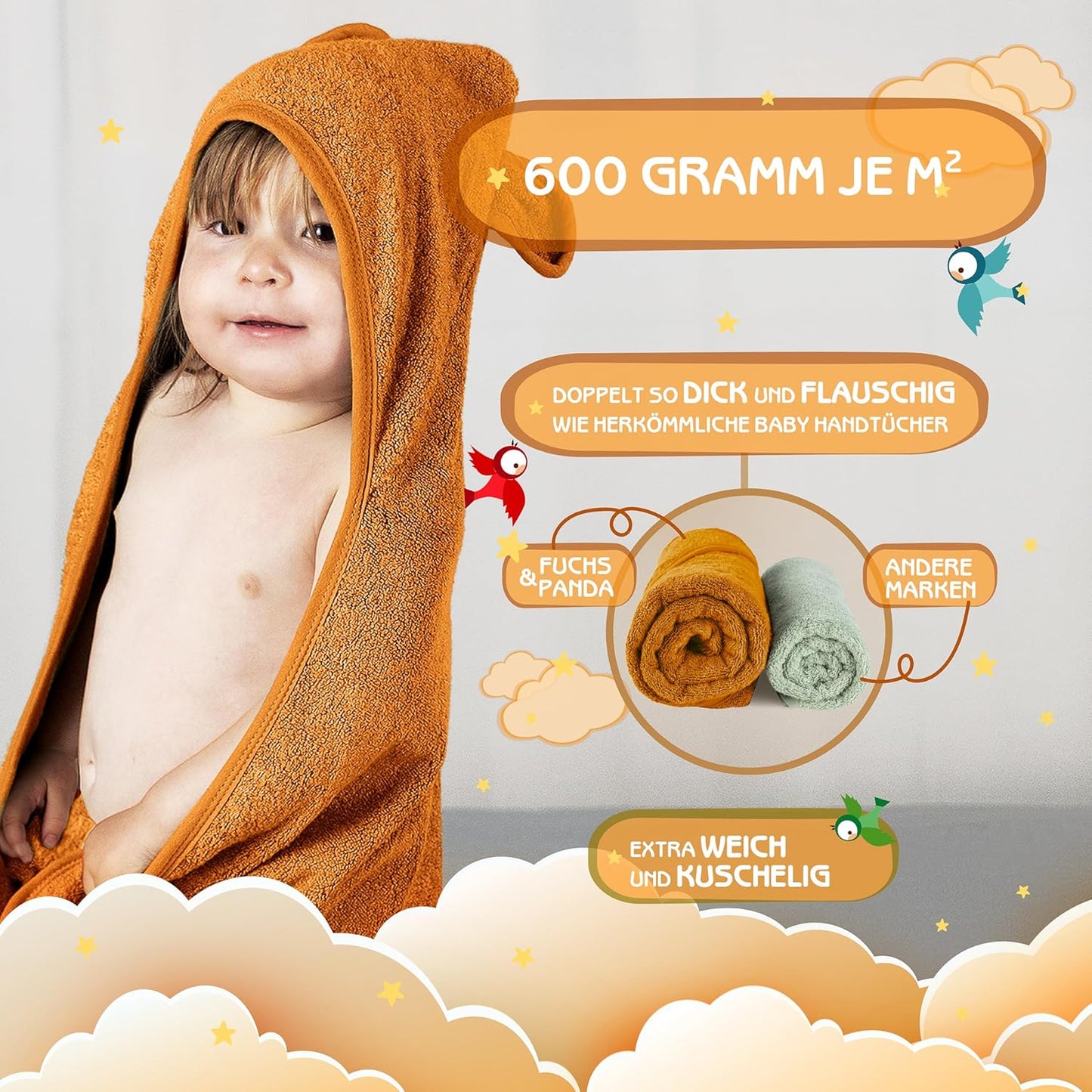 Kapuzenhandtuch Baby aus Bambus (extra dick), Lehm-braun