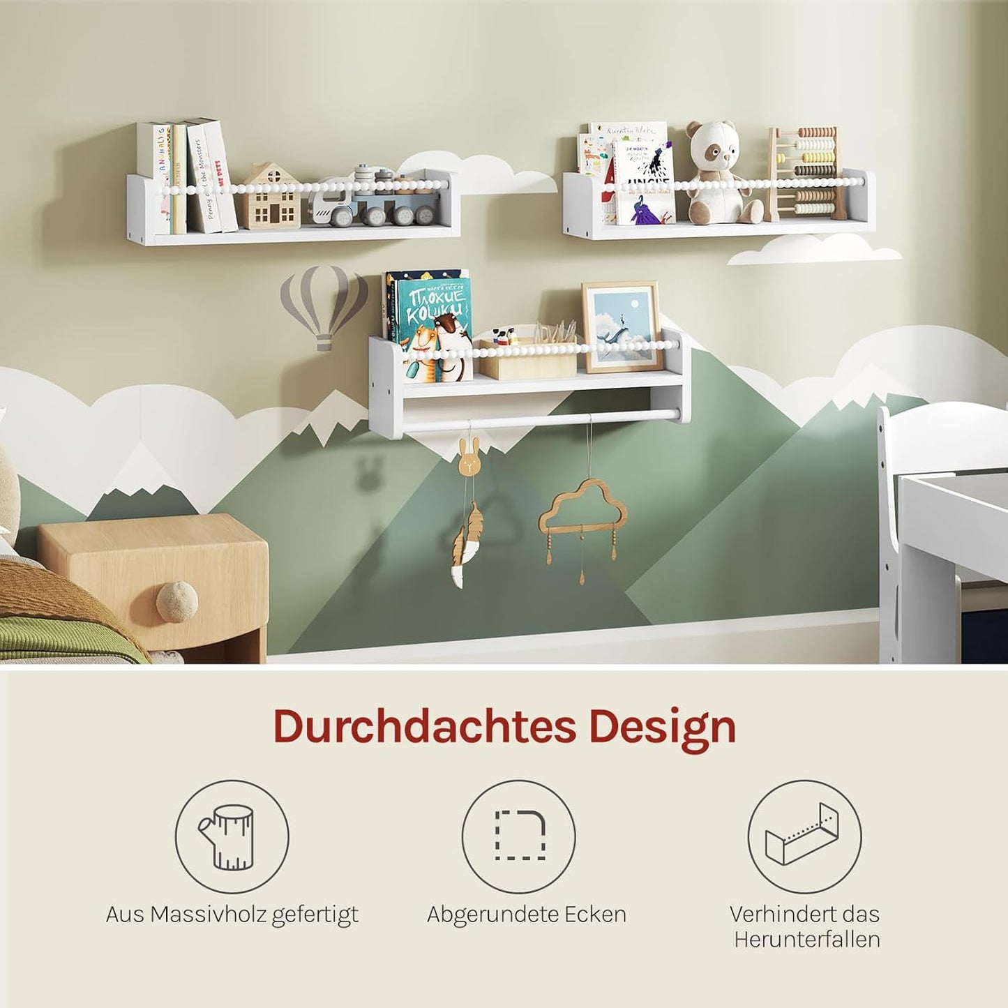 3er-Set Kinderbücherregal Wand, 50 x 15 x 14 cm Weiss