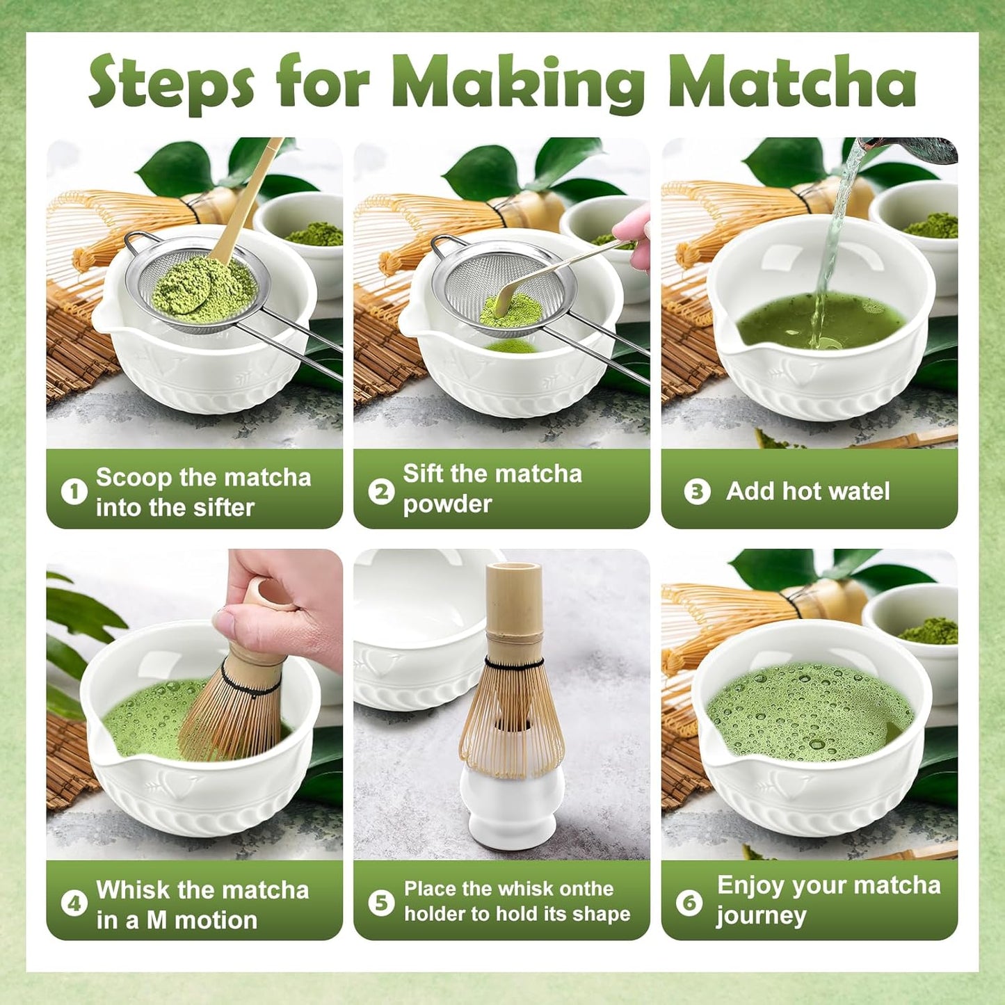 Matcha Tee-Set mit Schale & Zubehör (5-teilig), Weiß
