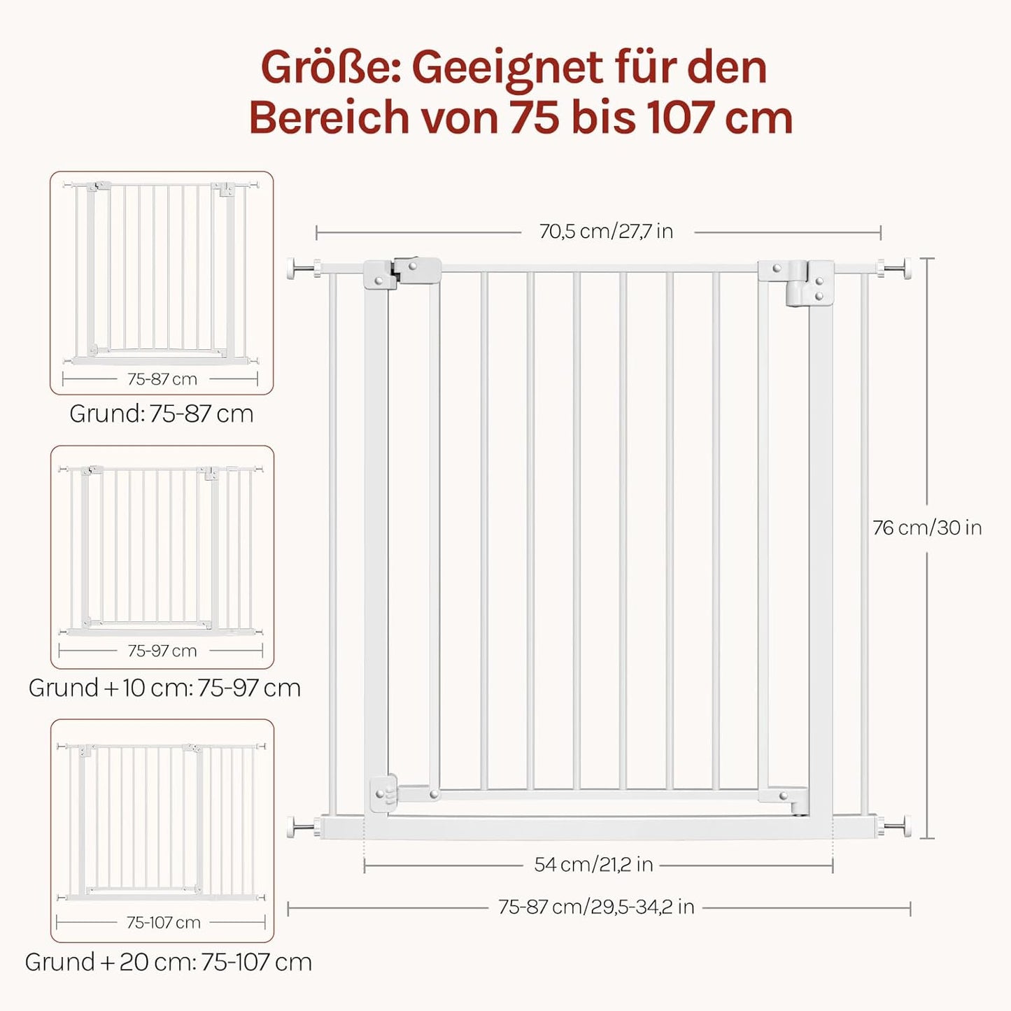 Treppenschutzgitter, beidseitig schwenkbar, 75-87 cm, Weiss 75-87cm