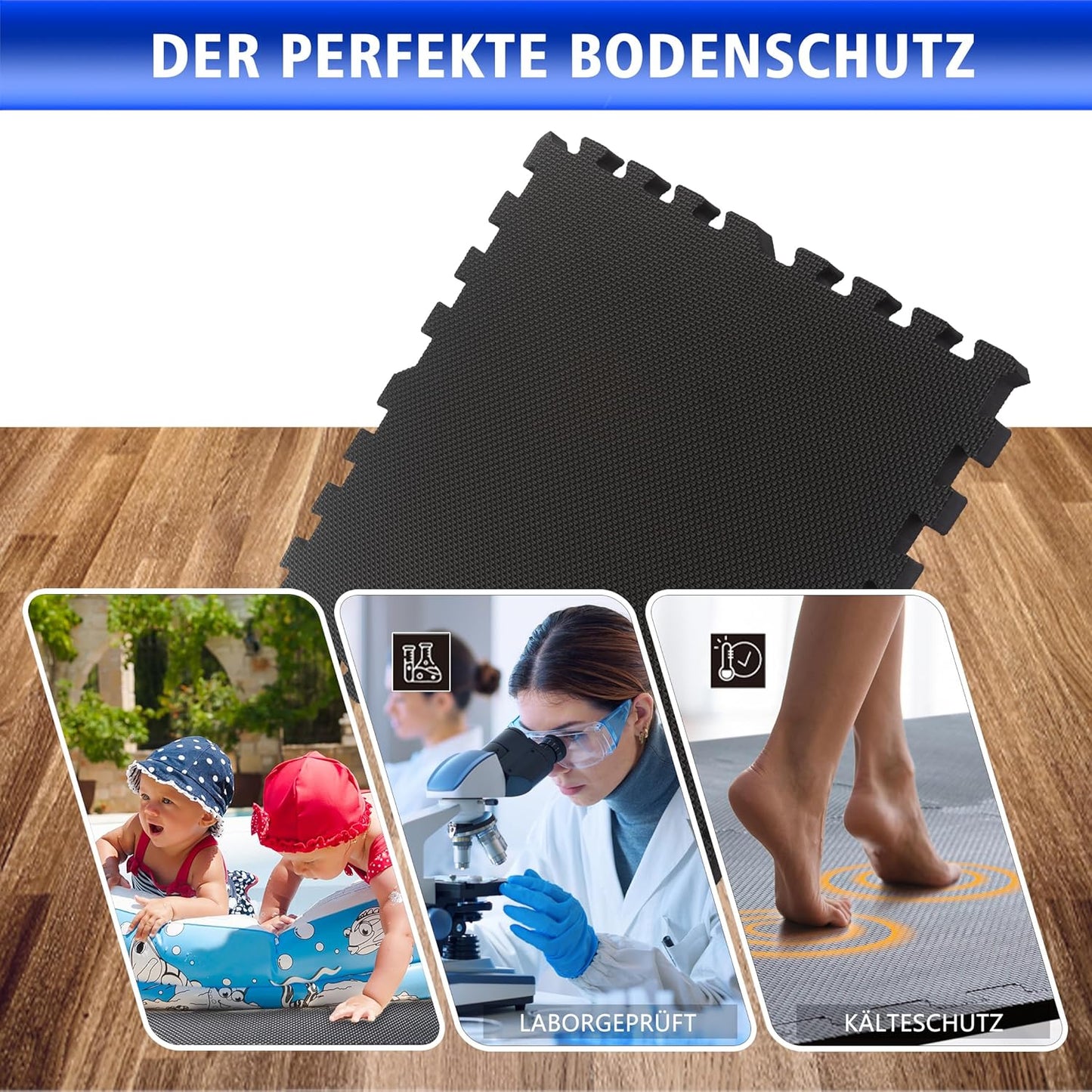 Eva Puzzlematten Set, 48 Stück = 17.28 M² - Schwarz