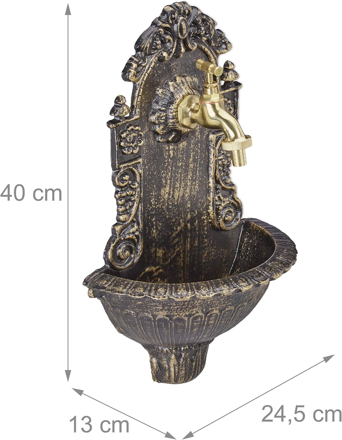 Nostalgischer Wandbrunnen mit Wasserhahn, Schwarz