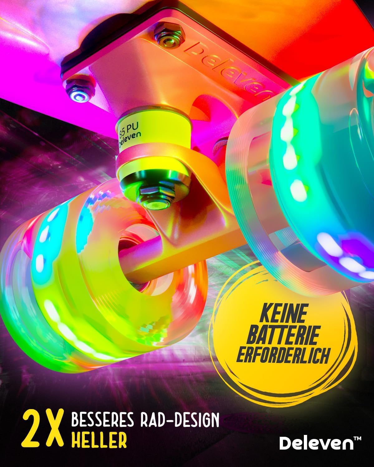 Skateboard mit LED-Rollen für Anfänger, 10 LED Rosa