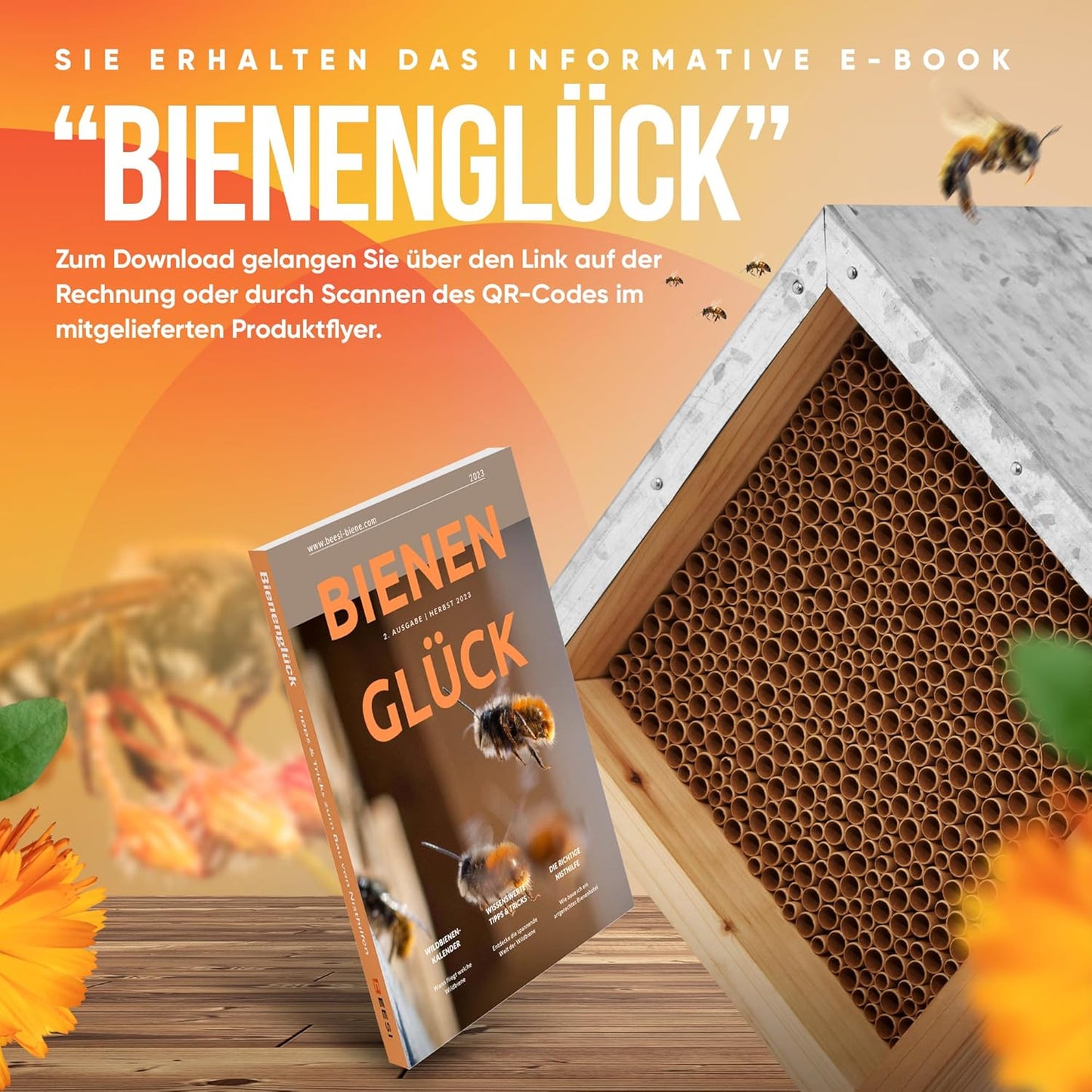 Bienenhotel mit Metalldach, Pappe - für grössere Bienen