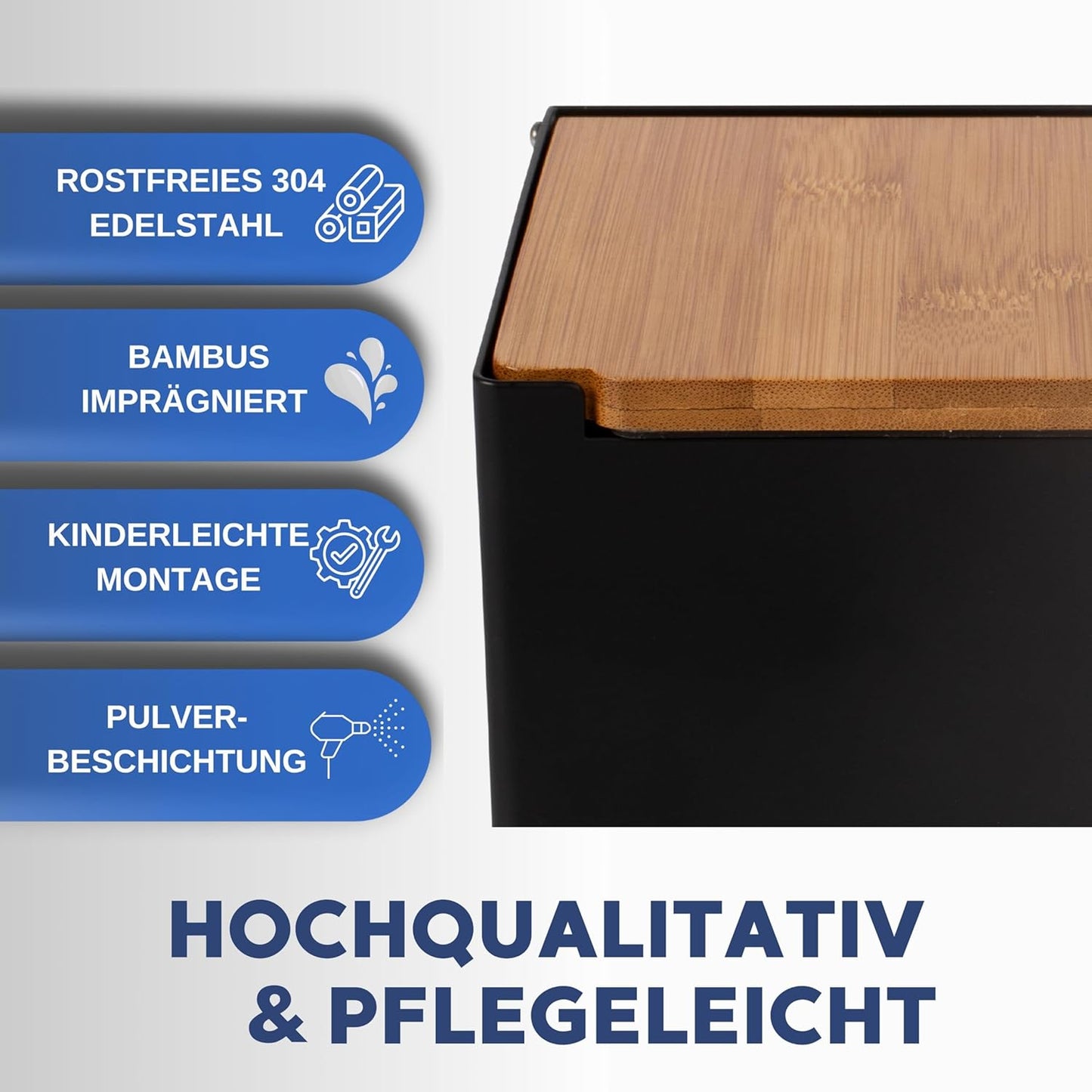 Toilettenpapierhalter mit Feuchttücherbox, Schwarz-bambus