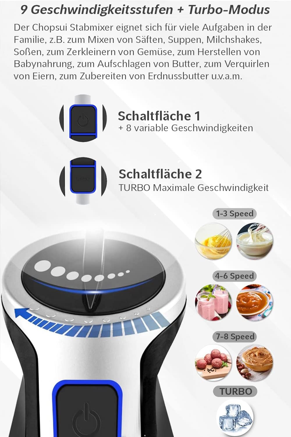 Stabmixer Chopsui inkl. 9-teiliges Zubehör-Set