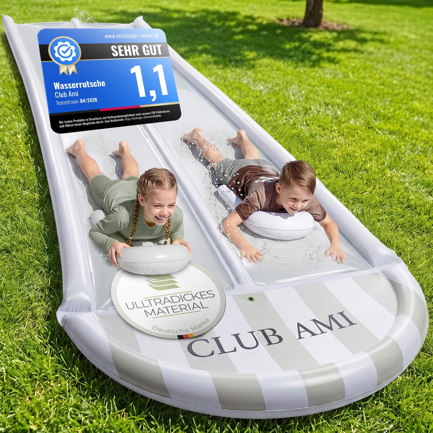 Wasserrutsche mit Bodyboards und Sprinkler, 153x580 Weiss/Grün