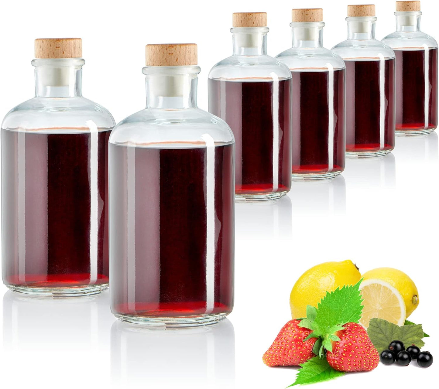6 x Glasflaschen mit Korkenverschluss, Rund - 500ml