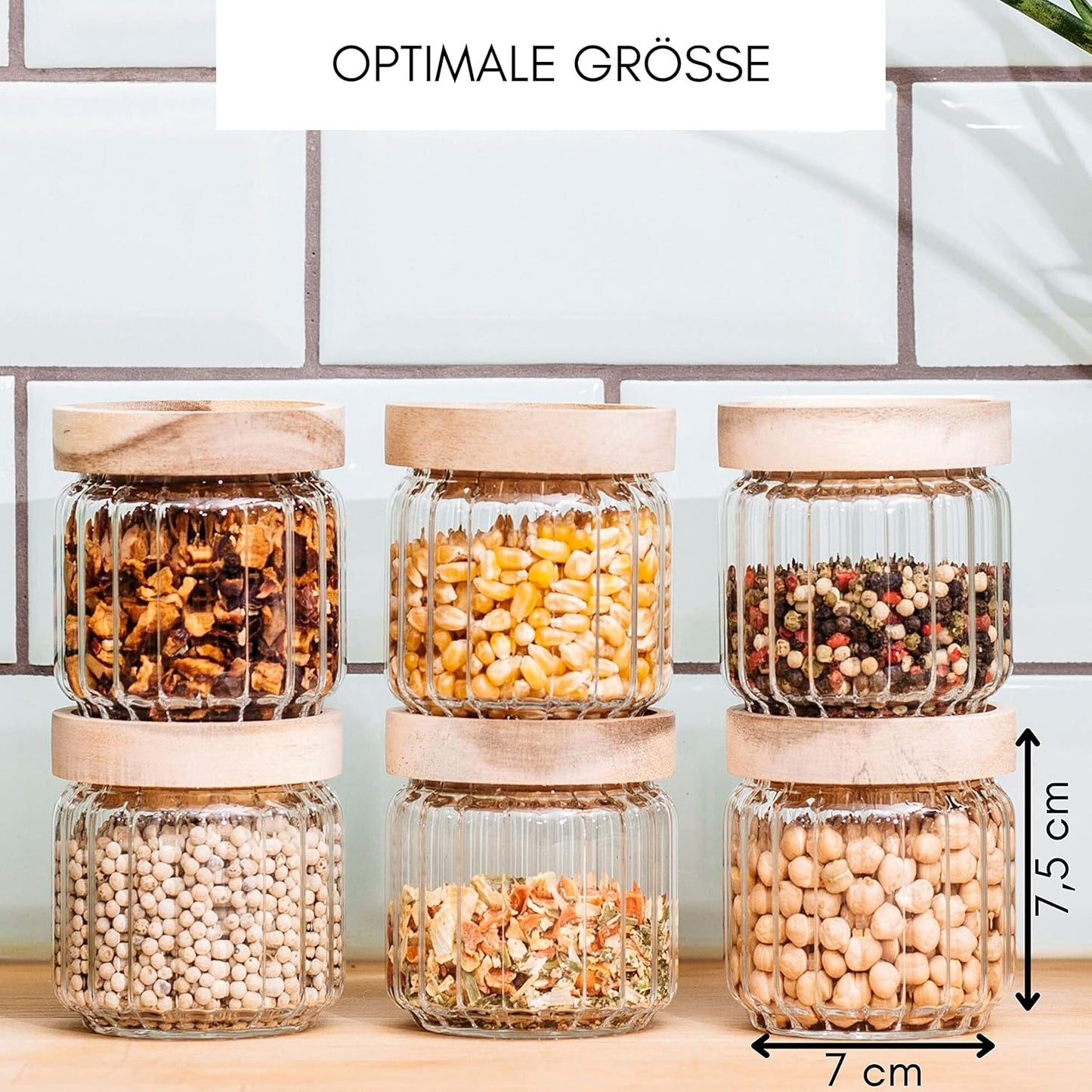 6-teiliges Gewürzgläser Set, stapelbar, luftdicht, 6x 150ml