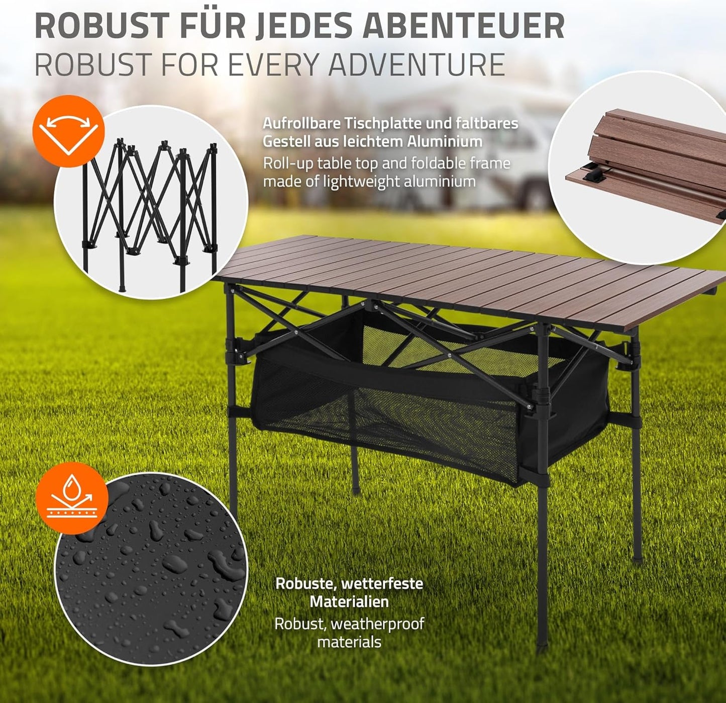 3-teiliges Campingmöbel-Set faltbar, mit Tragetasche, Campingtisch Braun 2x Campingstuhl Schwarz