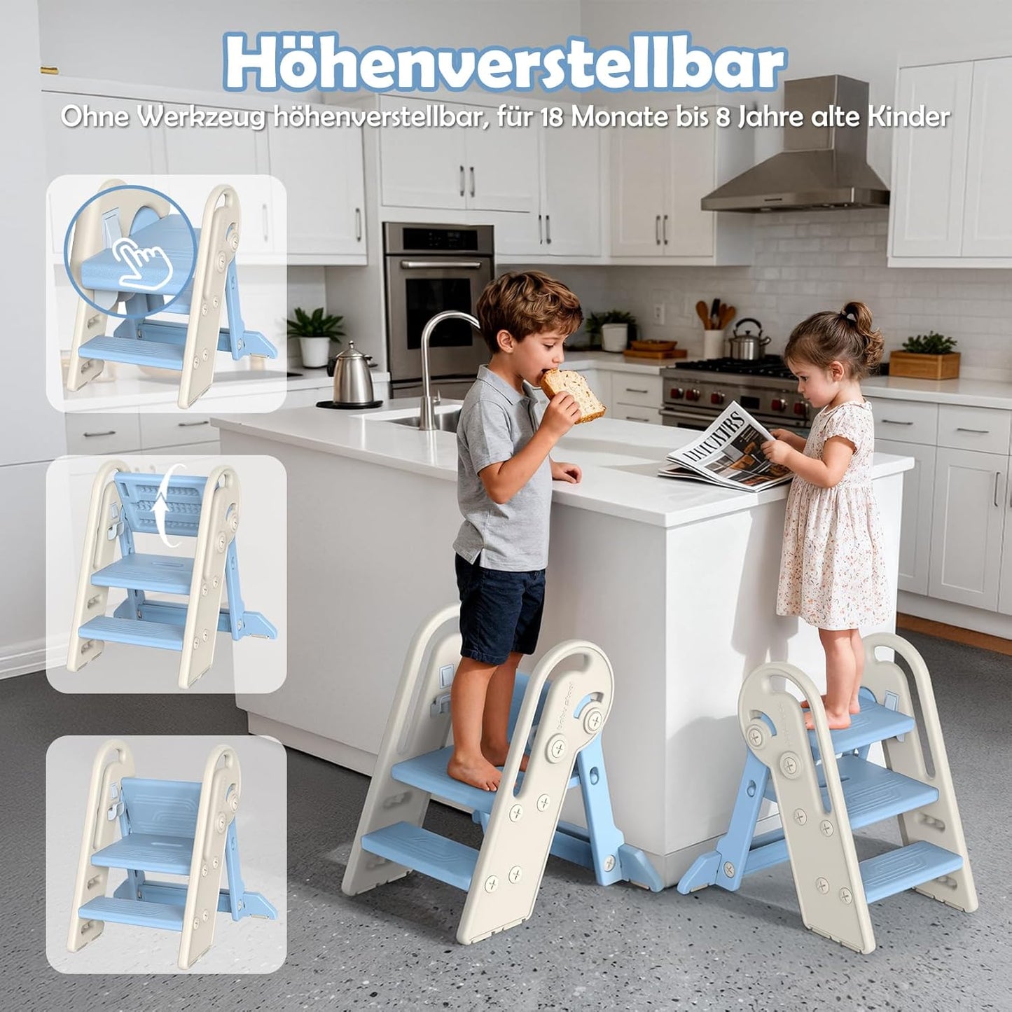 Höhenverstellbarer Tritthocker für Kinder, Blau