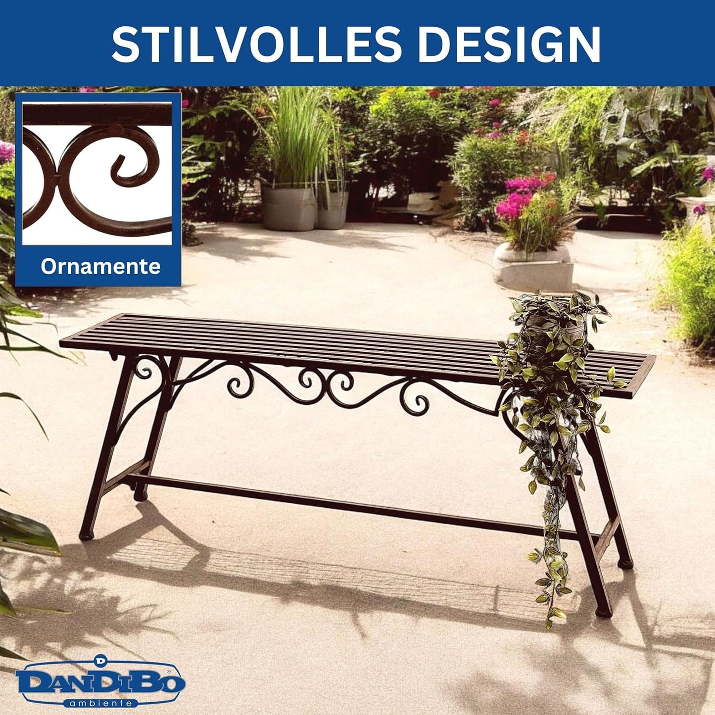 Wetterfeste Antik-Design Gartenbank Cucciu, 120 cm x 27 cm x 45 cm