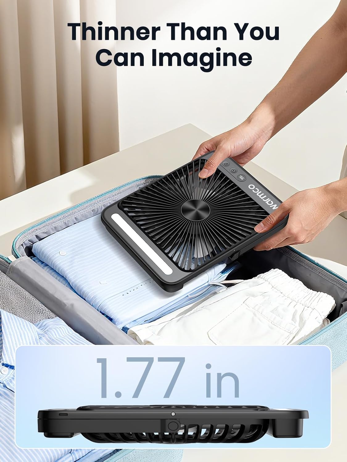 Ultraflacher Akku-Campingventilator mit Lampe
