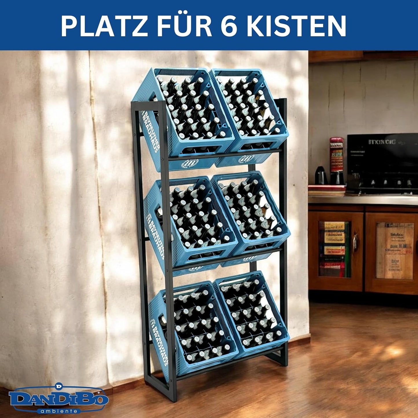 Getränkekistenregal für 6 Kisten, 6 Kisten Breite 71 cm / Hoch 141 cm