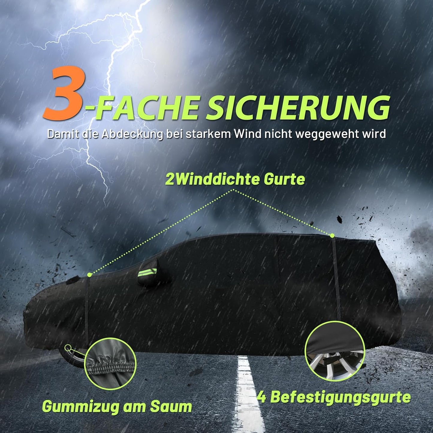 Autoabdeckung, Schwarz 370cm-400cm Schrägheck