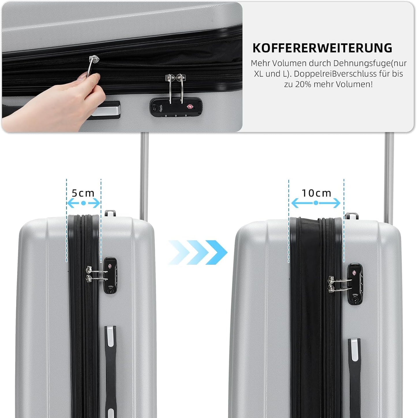 3-teiliges Reisekofferset 2080, Silber