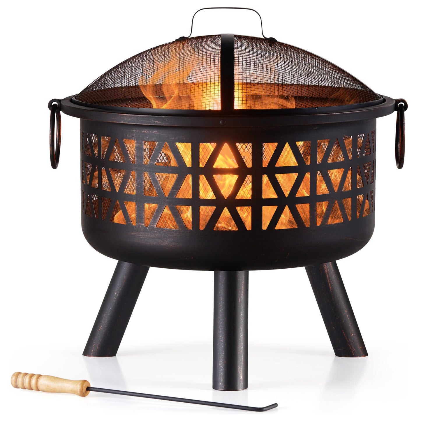 Feuerstelle tragbar für Garten & Terrasse, Braun mit Geometrischem Design