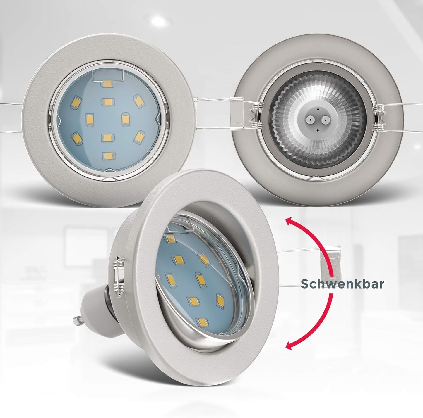 6er-Pack LED-Einbauspots, 3 Watt 6er Set Matt-nickel