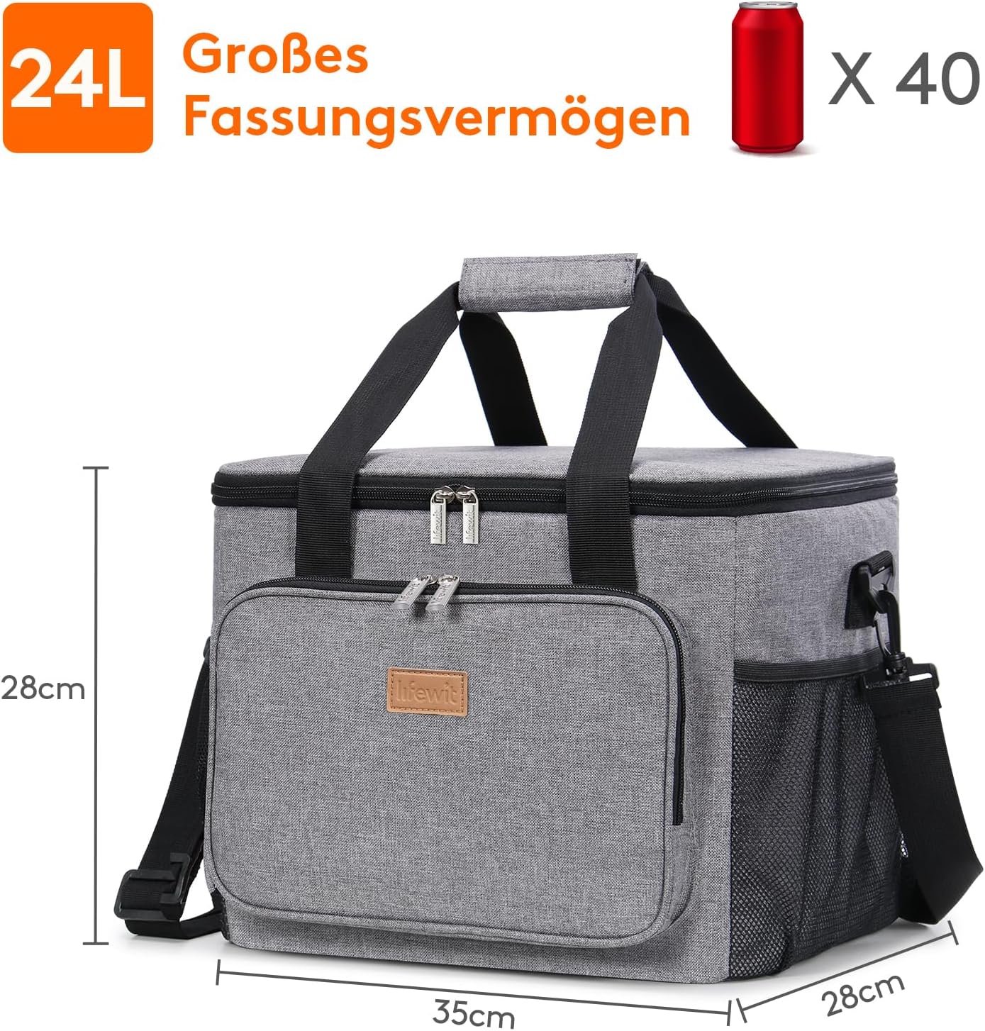 Faltbare Kühltasche für Picknick und Reise, 24L Grau