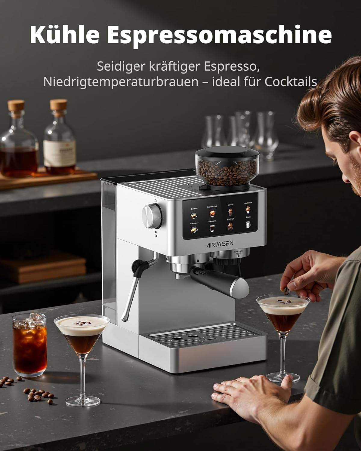 Siebträgermaschine EUBCM2316 mit Kegelmahlwerk & Milchschäumer