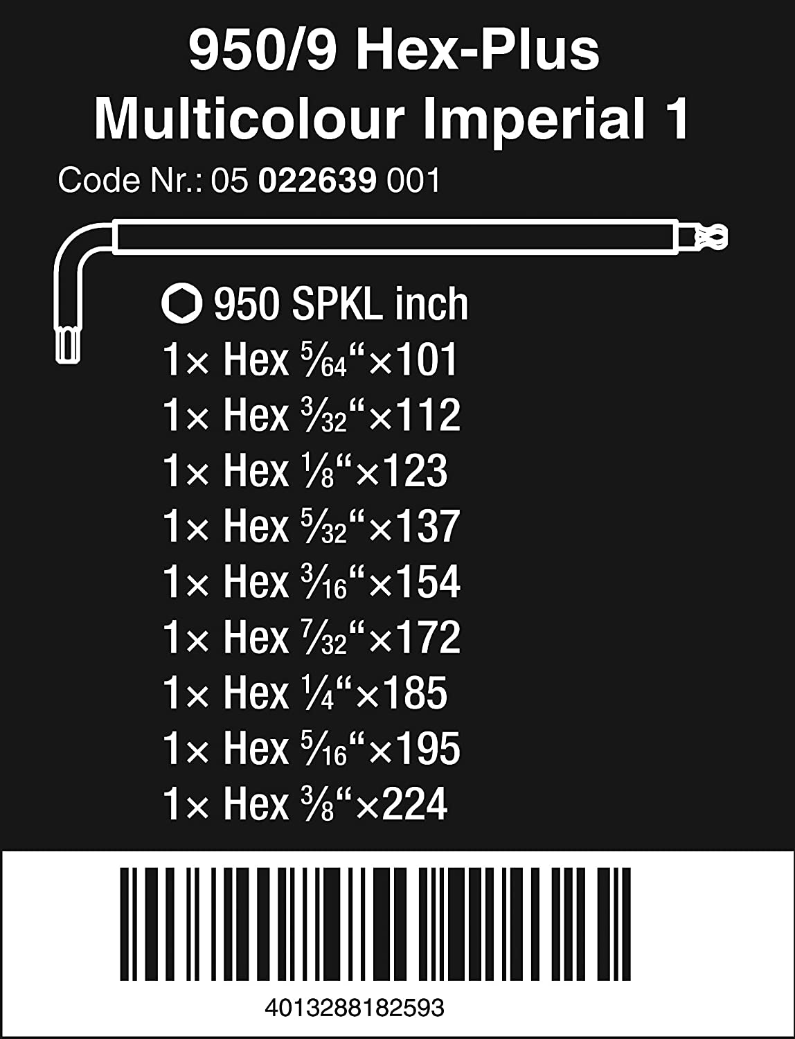 Winkelschraubendreher-Satz 950/9 HexPlus Multicolour Imperial 1, Size