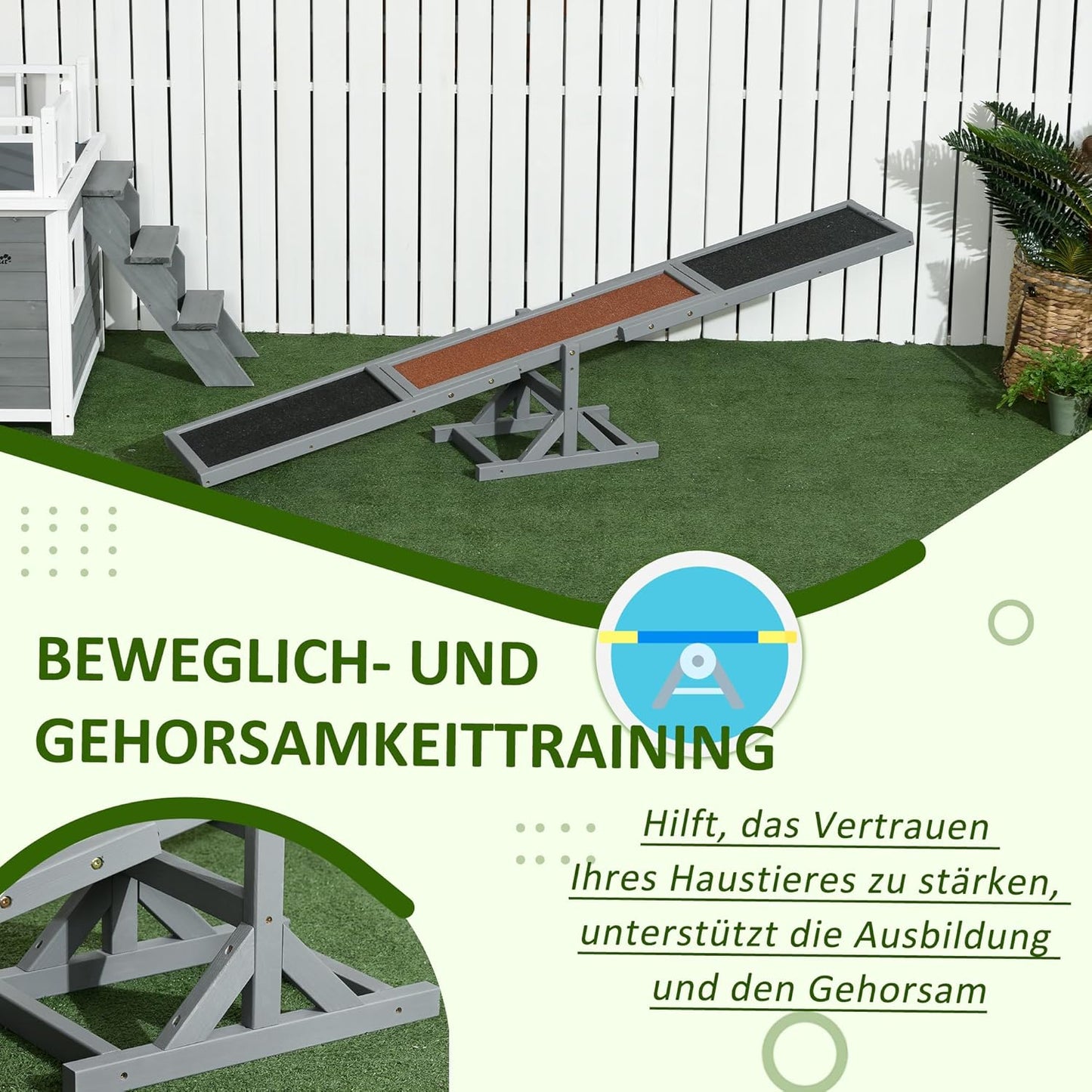 Hundewippe mit Anti-Rutsch Belag, Grau