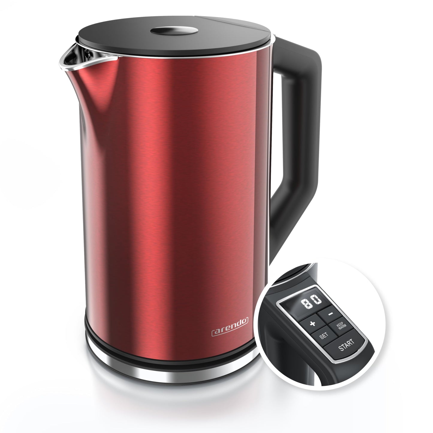 Edelstahl-Wasserkocher mit Temperatureinstellung, C: Rot