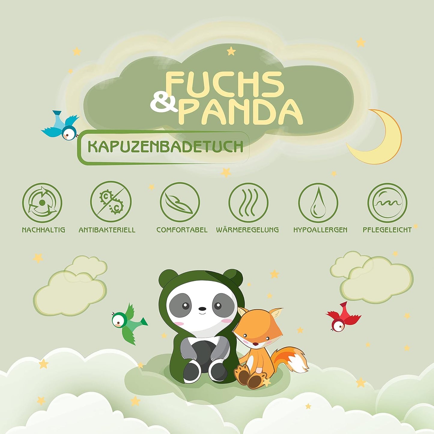 Baby Kapuzenhandtuch aus Bambus (extra dick, 75x75cm), Mint-grün