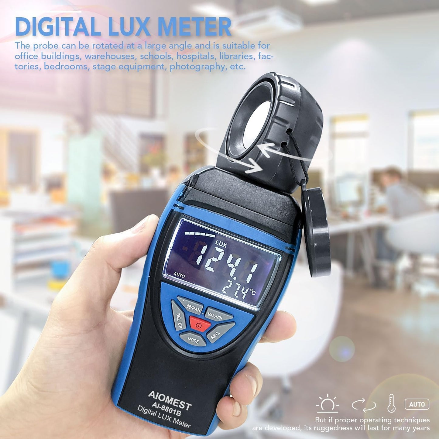 Digitales Luxmeter AI-8801B mit drehbarem Detektor