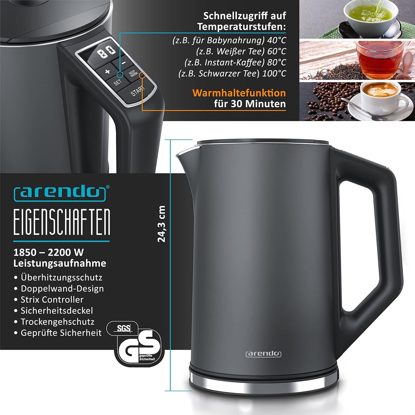 Frühstücks Set - Wasserkocher, Toaster und Eierkocher, A: Cool Grey