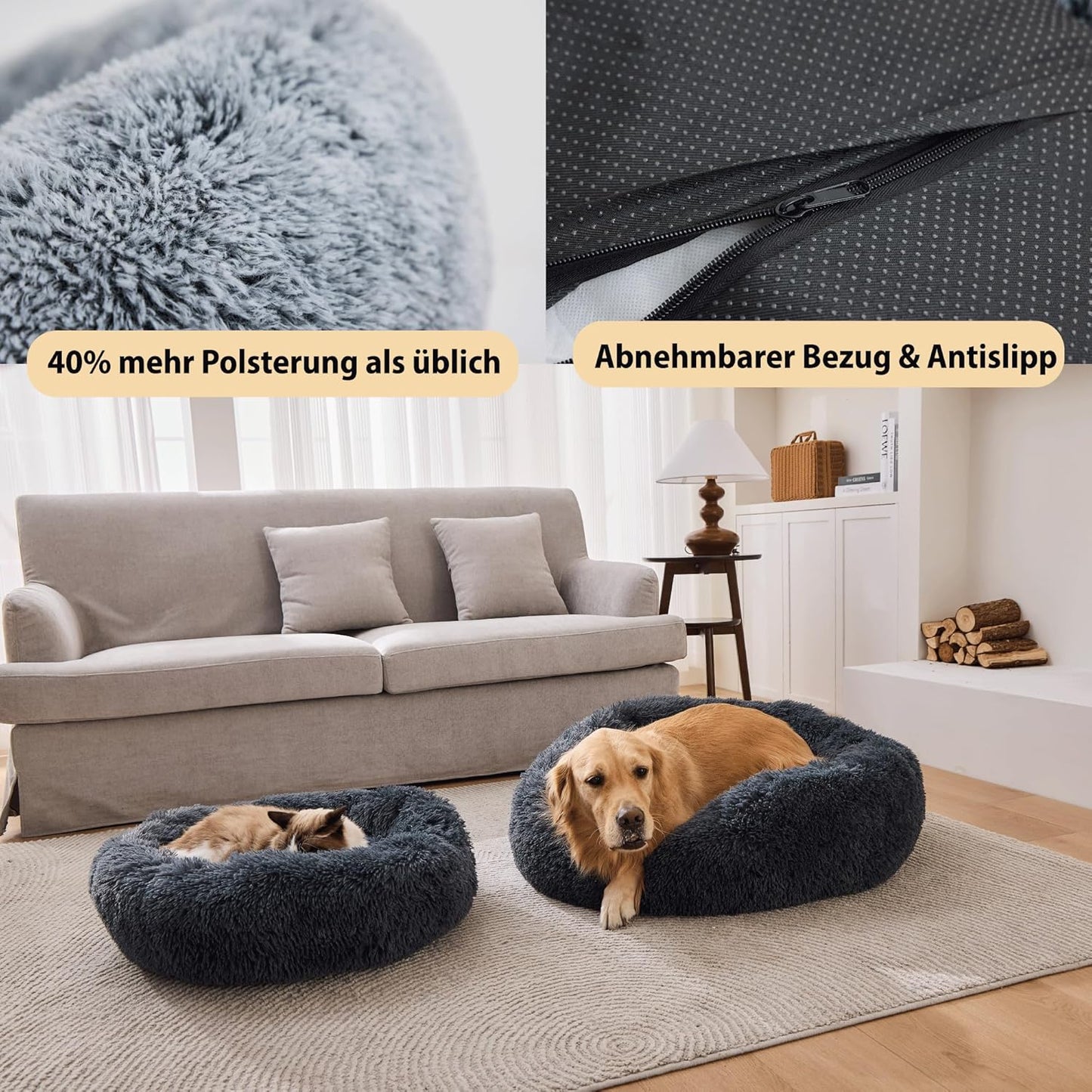 Haustierbett für Hunde und Katzen, 60 CM Grau