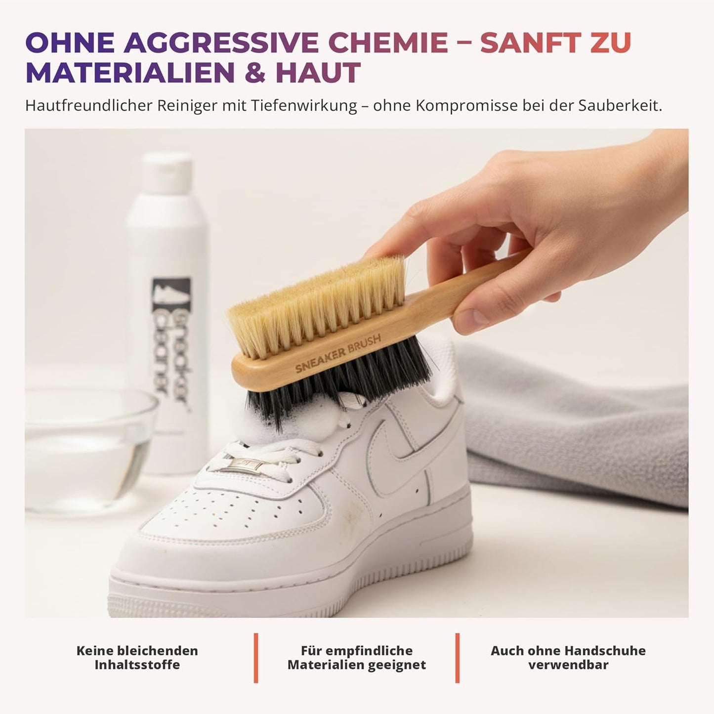 Schuh-Reinigungsset mit Bürste & Tuch, Komplett-Set