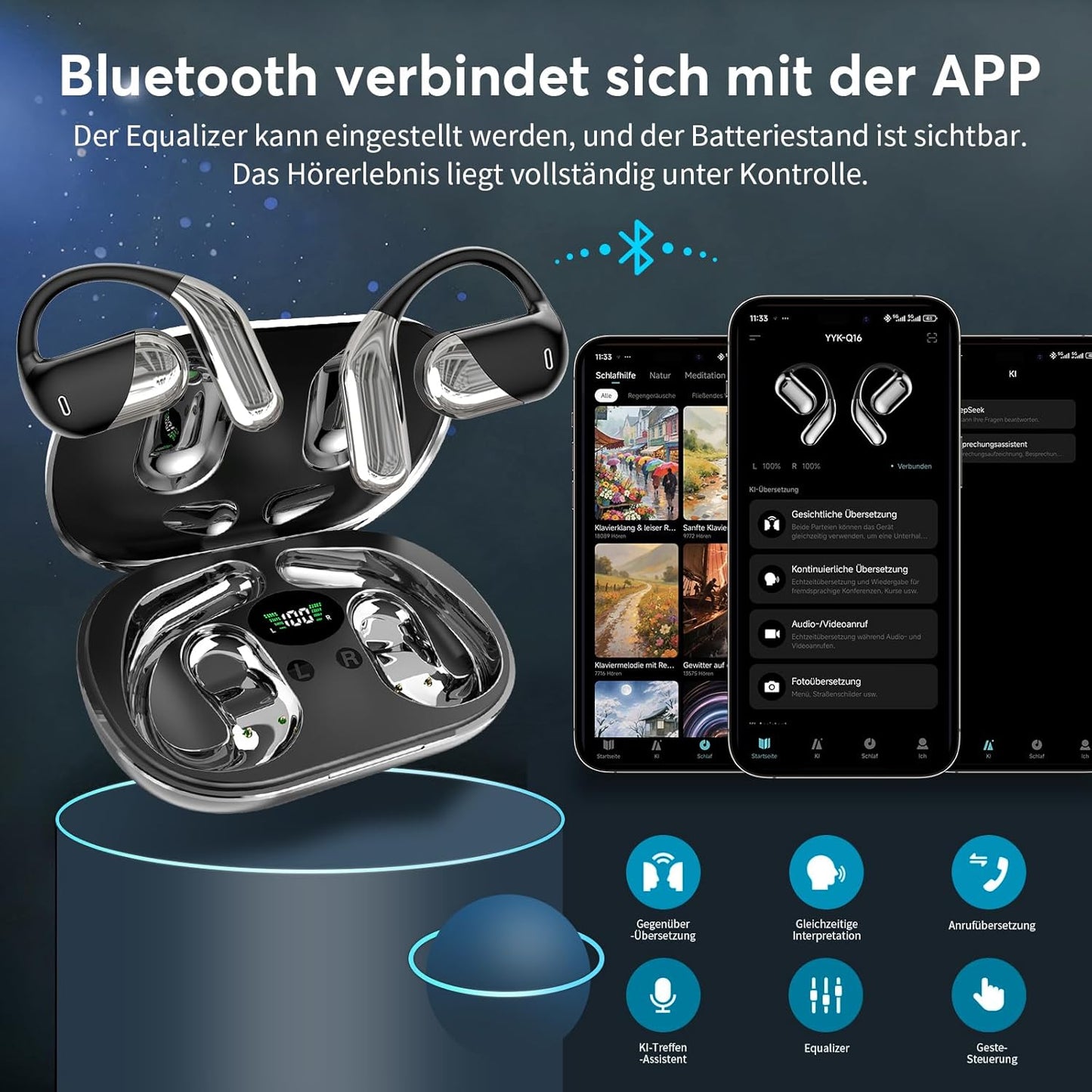 KI Übersetzer Kopfhörer, Schwarz