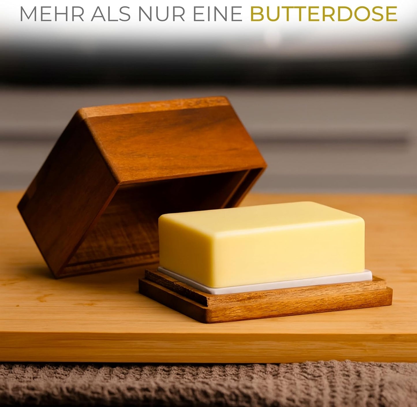 Butterdose aus Akazienholz mit Marmorplatte