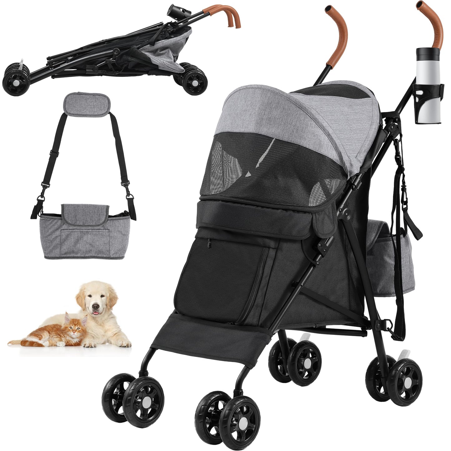 Haustierbuggy, Grau Schwarz Rolltür