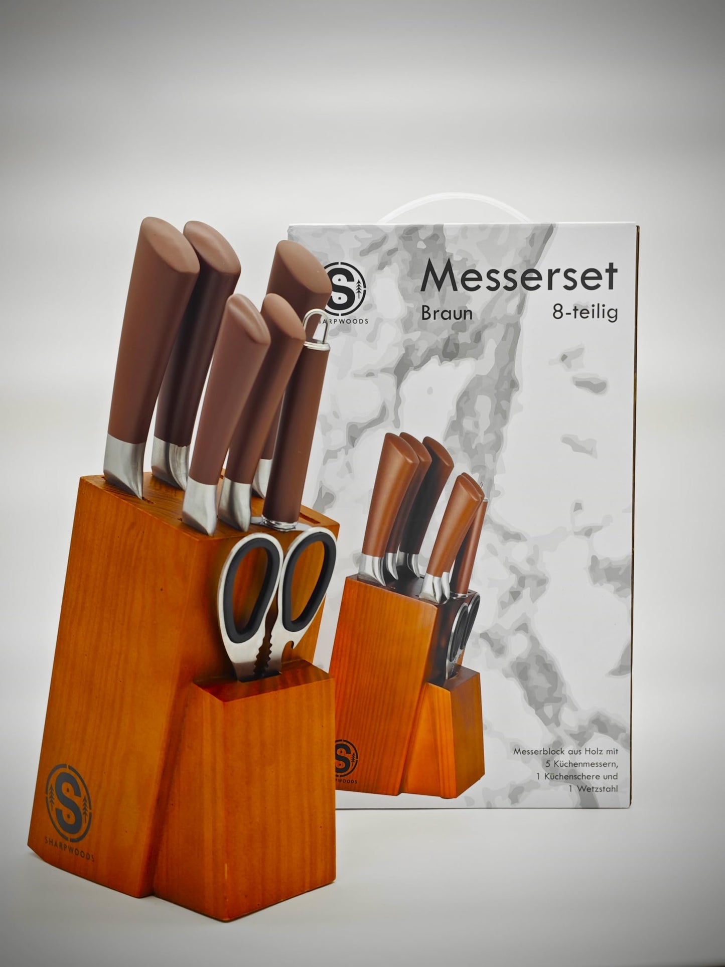 Premium Messerset mit Holzblock, Braun